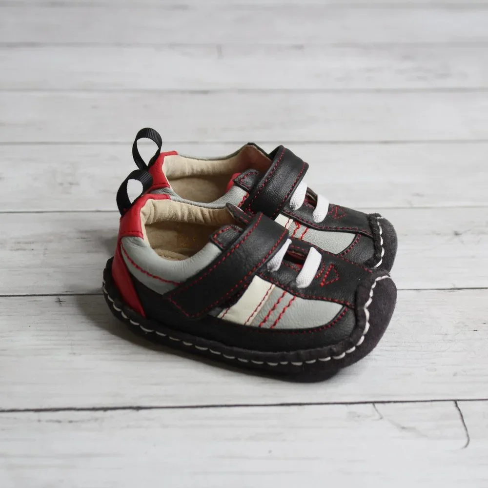 See Kai Run Baby Boy Leather Crib Shoes Size 9 12 Months Red Black Gray